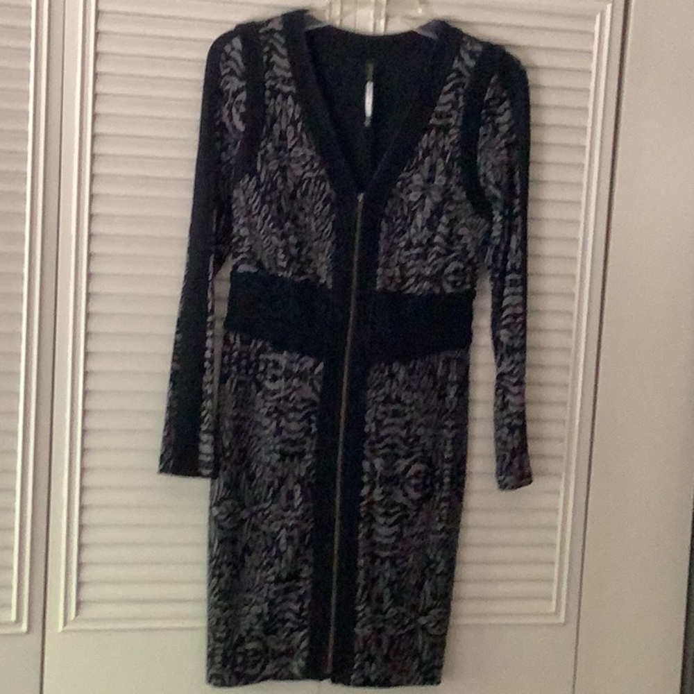 Tracy Reese Black and Silver Bodycon V-Neck Dress